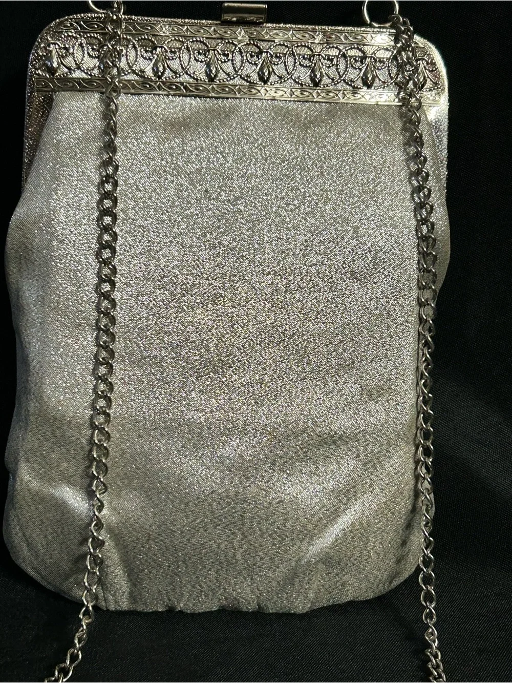 Silver Metallic Evening Clutch Bag with Chain Strap